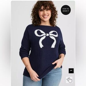 Torrid Vegan Boatneck Pullover Bow Sweater Navy Size 6 NWT 🎀
